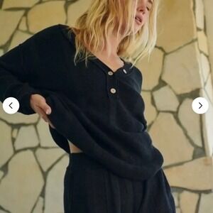 Free People Beach - Venice Knit Sweater - XS - Black Ribbed Henley